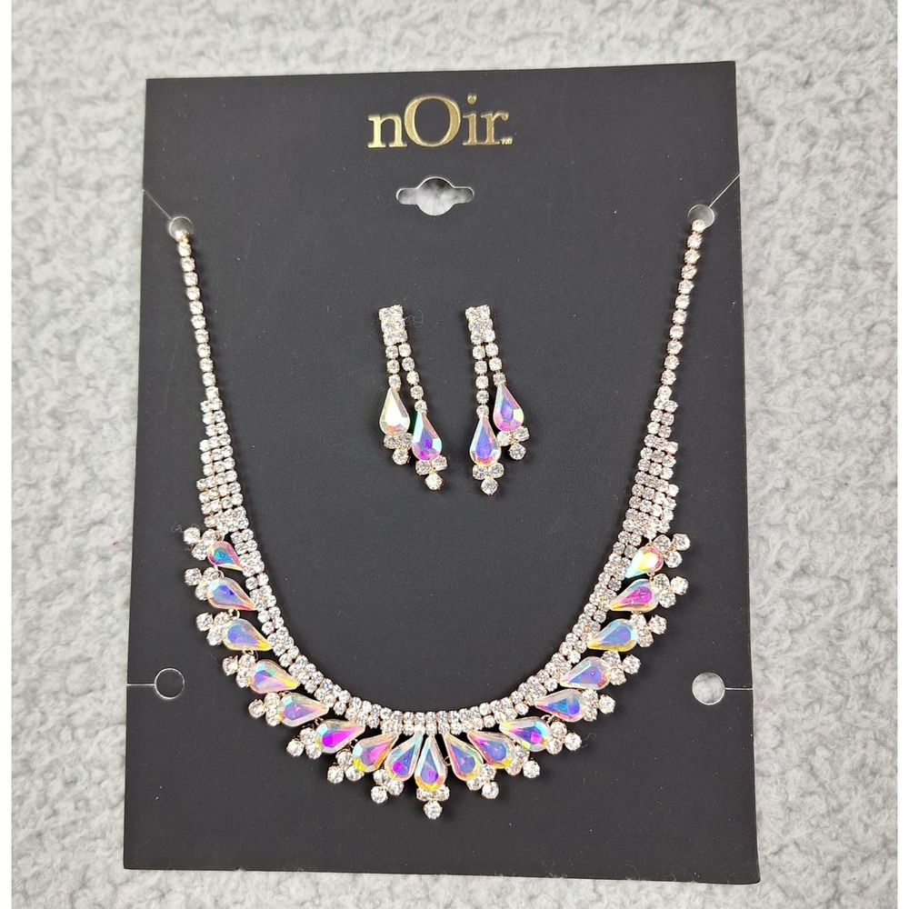 NOIR Rhinestone Tear Drop Necklace Set Earrings Crystal Statement Bridal‎